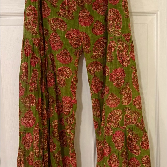 NWT Free People One Good Day WideFloral Wide-Leg Pants in Green and Pink - Picture 4 of 6